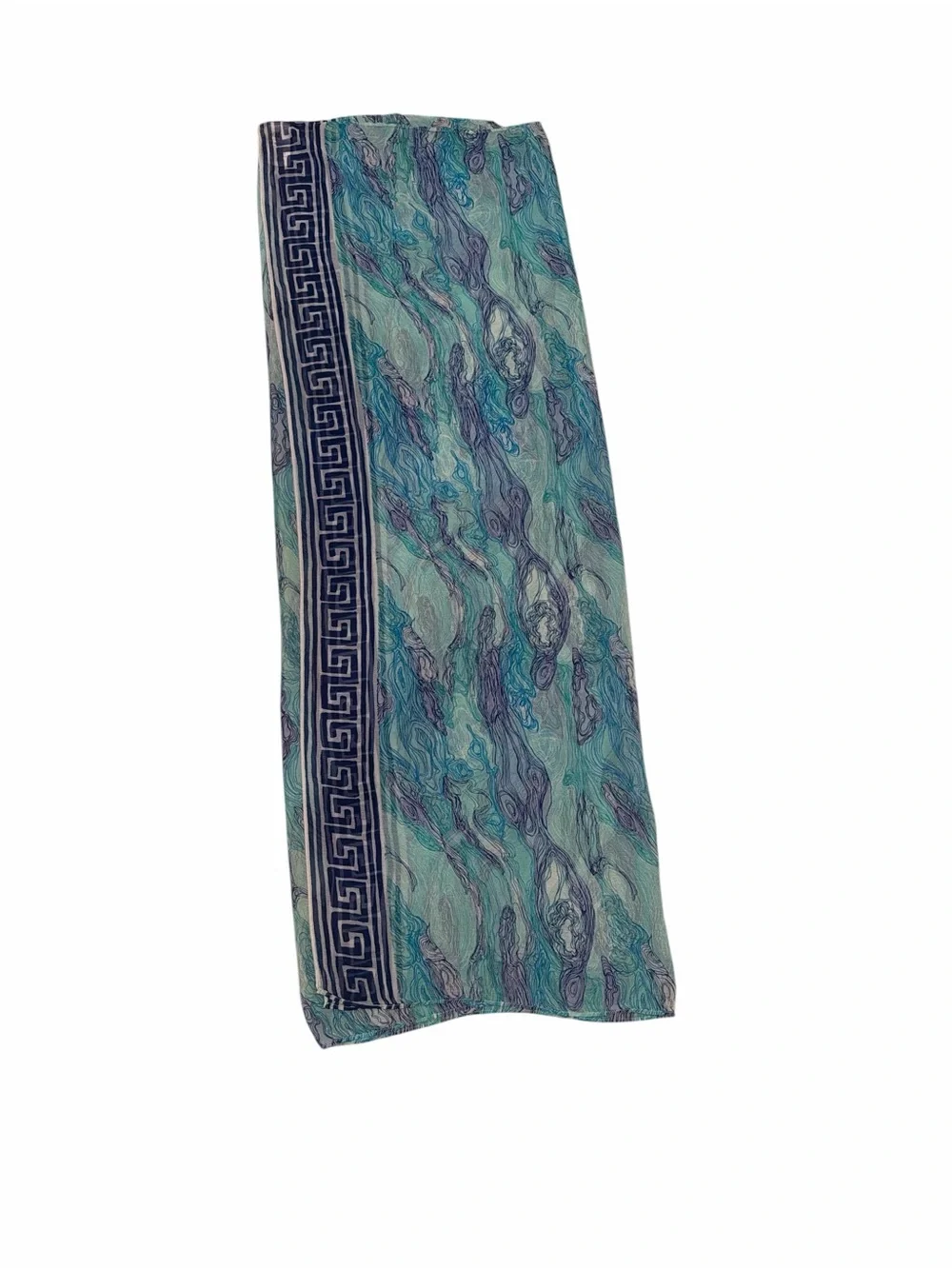 H&M Blue Teal Sheer Sarong Scarf Greek Key Beach Cover Up 4x6